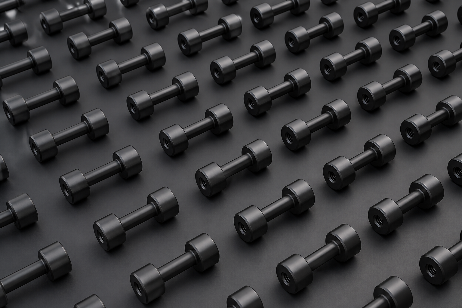 Rows of matte black coated industrial pins